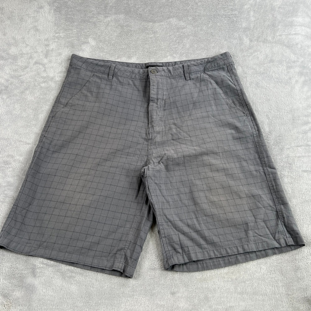 Vintage Anchor Blue Grid Pattern Flat Front Shorts 42 Grey Mens Y2K Skate Casual